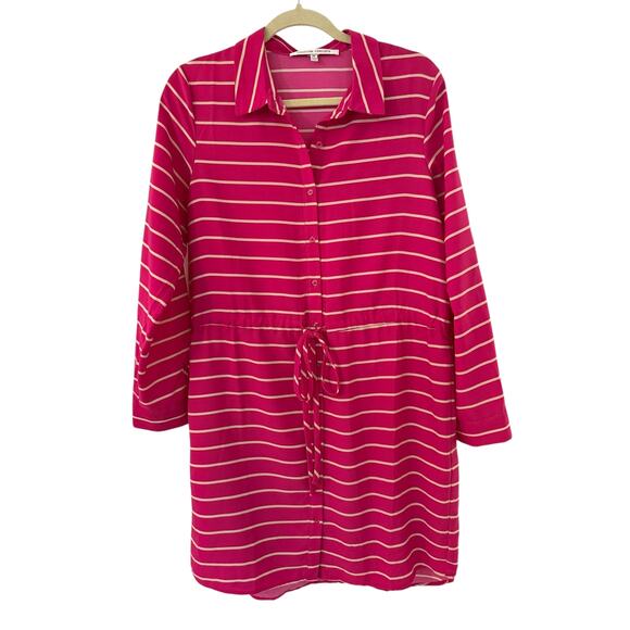 Collective Concepts Pink Striped Button Front Shirt Dress with Tie Waist M - Picture 7 of 8